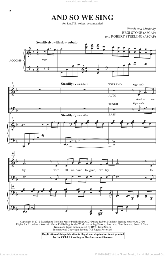 And So We Sing sheet music for choir (SATB: soprano, alto, tenor, bass) by Robert Sterling and Regi Stone, intermediate skill level