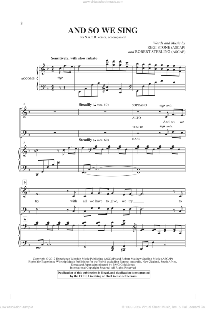 And So We Sing sheet music for choir (SATB: soprano, alto, tenor, bass) by Robert Sterling and Regi Stone, intermediate skill level