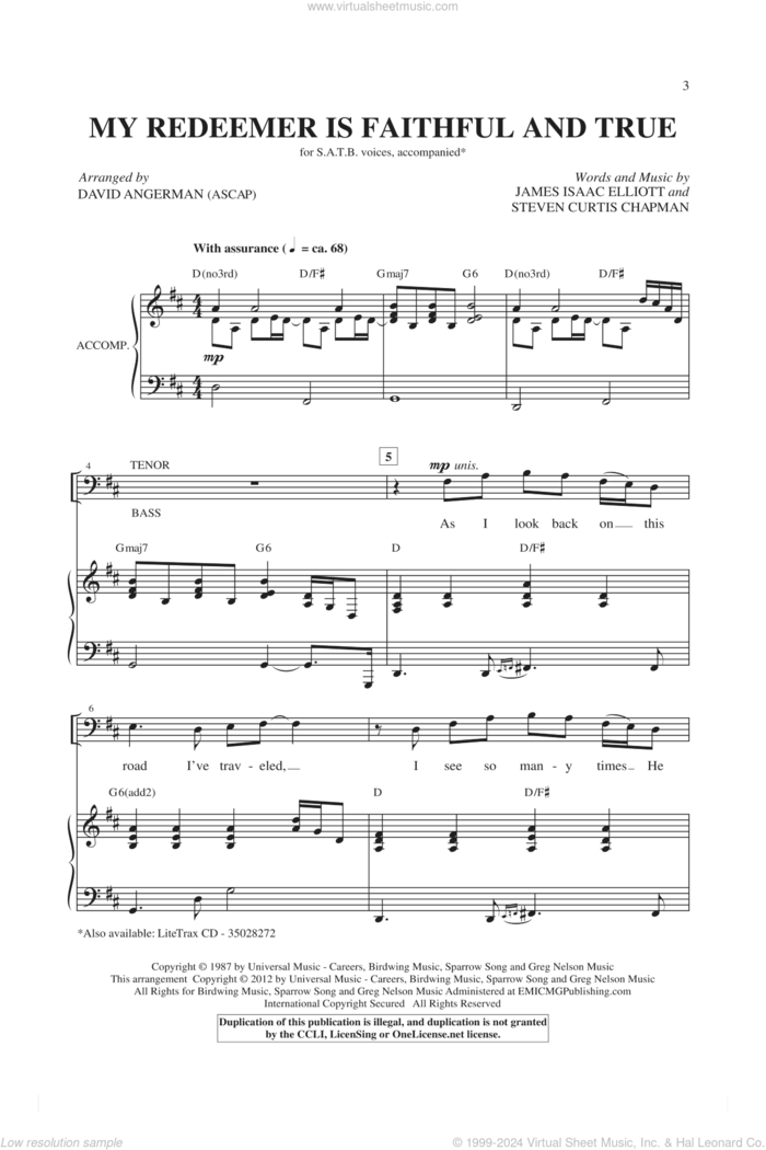 My Redeemer Is Faithful And True sheet music for choir (SATB: soprano, alto, tenor, bass) by Steven Curtis Chapman, James Isaac Elliott and David Angerman, intermediate skill level