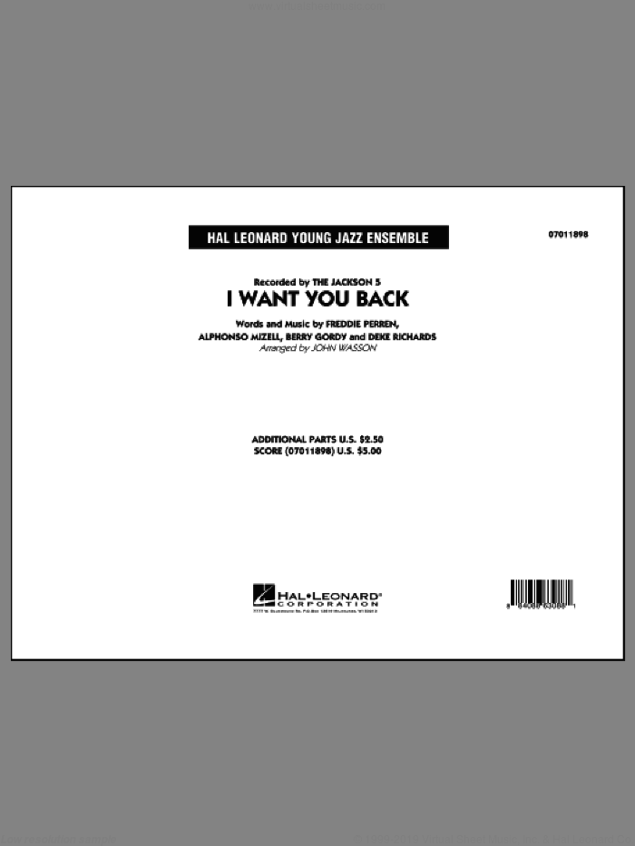 I Want You Back (COMPLETE) sheet music for jazz band by Berry Gordy, Alphonso Mizell, Deke Richards, Frederick Perren, John Wasson and The Jackson 5, intermediate skill level