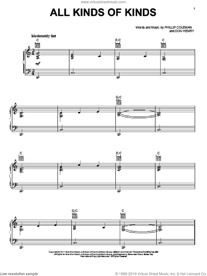 All Kinds Of Kinds sheet music for voice, piano or guitar by Miranda Lambert, Don Henry and Phillip Coleman, intermediate skill level