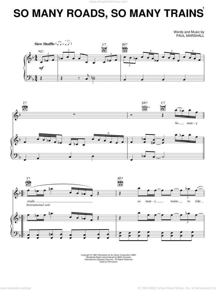 So Many Roads, So Many Trains sheet music for voice, piano or guitar by Otis Rush and Paul Marshall, intermediate skill level
