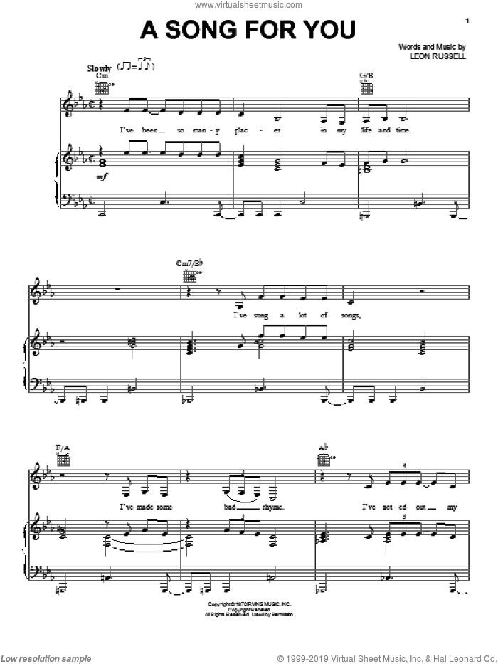 A Song For You sheet music for voice, piano or guitar by Amy Winehouse and Leon Russell, intermediate skill level