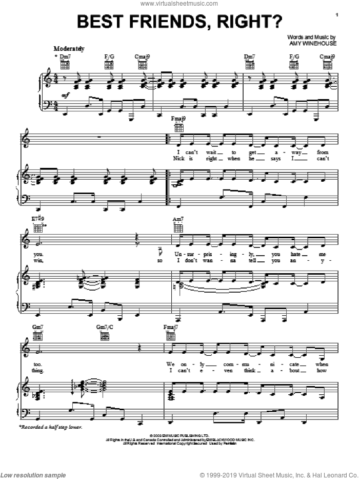 Best Friends, Right? sheet music for voice, piano or guitar by Amy Winehouse, intermediate skill level