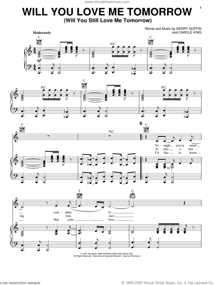 Will You Love Me Tomorrow (Will You Still Love Me Tomorrow) sheet music for voice, piano or guitar by Amy Winehouse, Carole King and Gerry Goffin, intermediate skill level