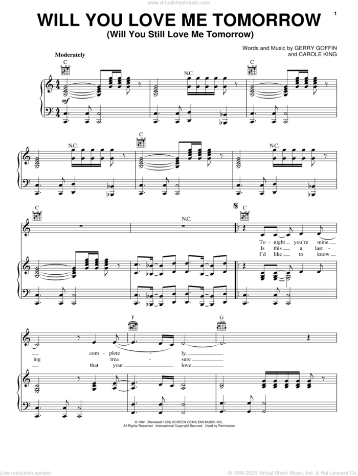 Will You Love Me Tomorrow (Will You Still Love Me Tomorrow) sheet music for voice, piano or guitar by Amy Winehouse, Carole King and Gerry Goffin, intermediate skill level