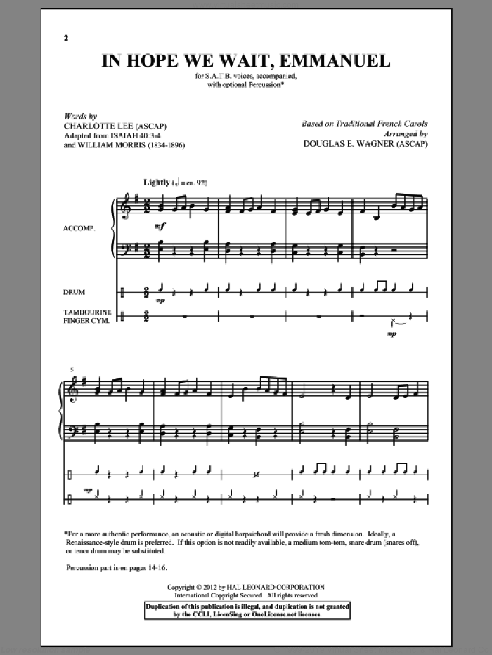 In Hope We Wait, Emmanuel sheet music for choir (SATB: soprano, alto, tenor, bass) by Douglas E. Wagner, intermediate skill level