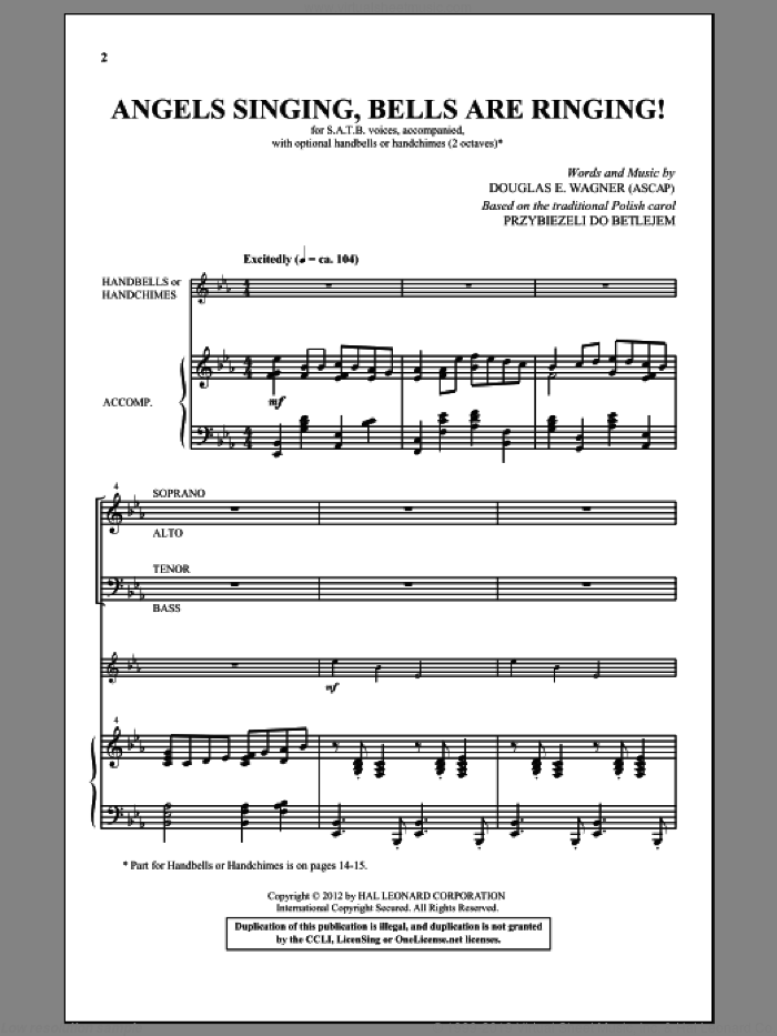 Angels Singing, Bells Are Ringing! sheet music for choir (SATB: soprano, alto, tenor, bass) by Douglas E. Wagner, intermediate skill level