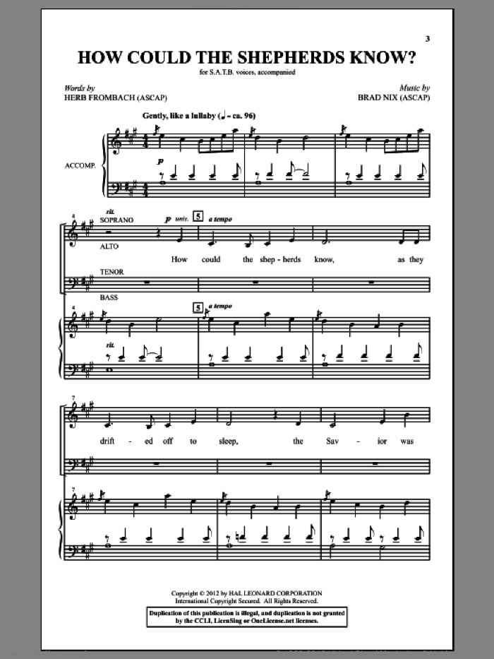 How Could The Shepherds Know? sheet music for choir (SATB: soprano, alto, tenor, bass) by Brad Nix and Herb Frombach, intermediate skill level
