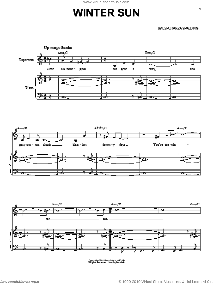 Winter Sun sheet music for voice and piano by Esperanza Spalding, intermediate skill level