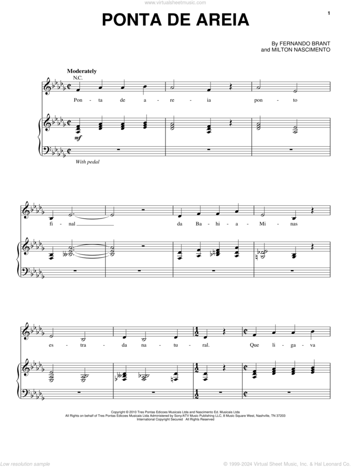 Ponta De Areia sheet music for voice and piano by Esperanza Spalding, Fernando Brant and Milton Nascimento, intermediate skill level