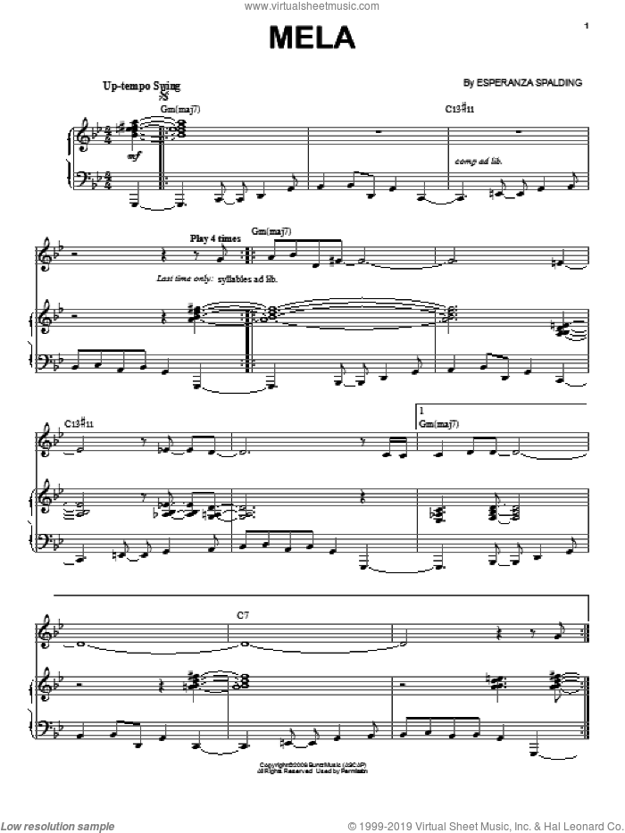 Mela sheet music for voice and piano by Esperanza Spalding, intermediate skill level