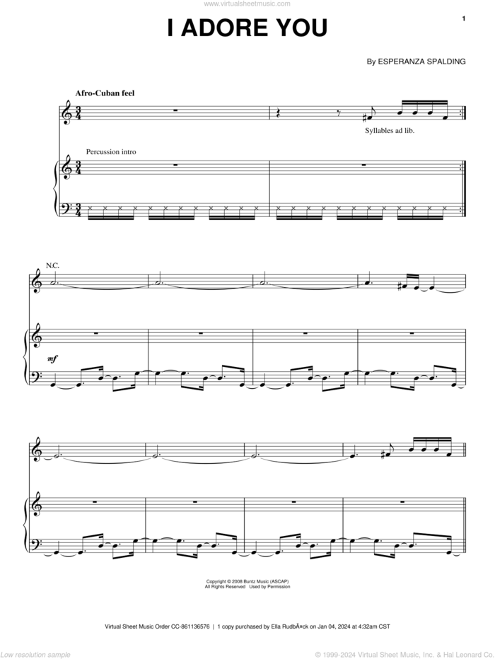 I Adore You sheet music for voice and piano by Esperanza Spalding, intermediate skill level
