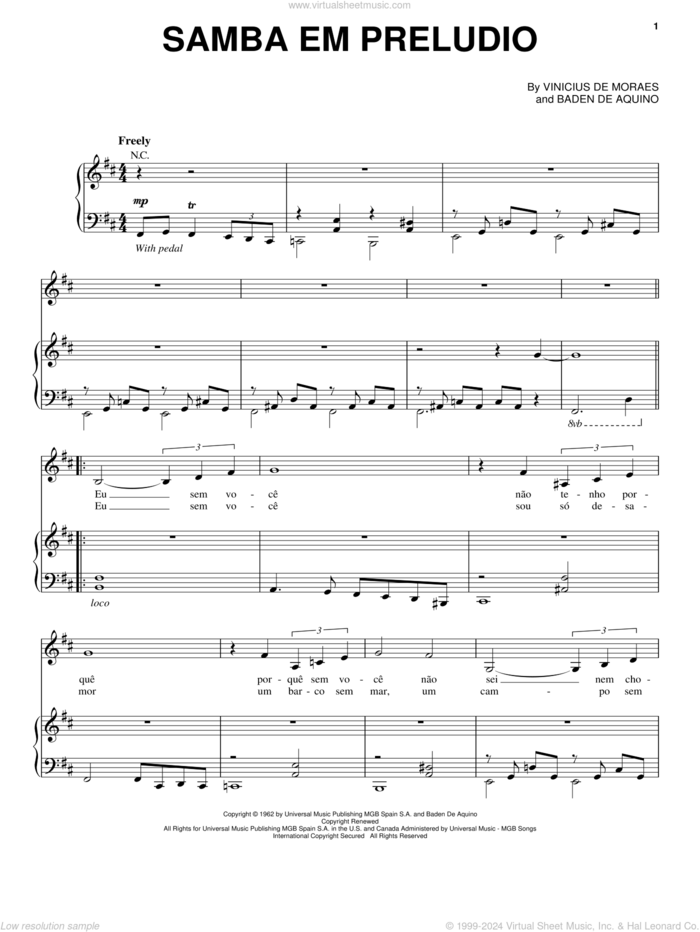 Samba Em Preludio sheet music for voice and piano by Esperanza Spalding, Baden De Aquino and Vinicius de Moraes, intermediate skill level