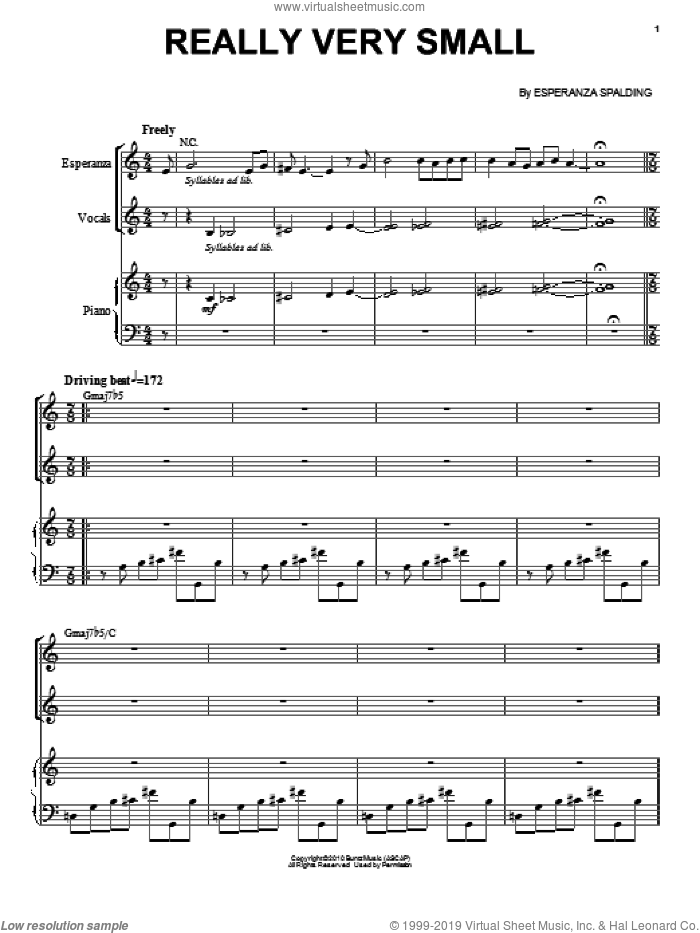 Really Very Small sheet music for voice and piano by Esperanza Spalding, intermediate skill level