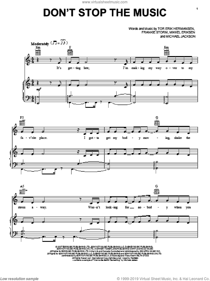 Don't Stop The Music sheet music for voice, piano or guitar by Jamie Cullum, Frankie Storm, Michael Jackson, Mikkel Eriksen and Tor Erik Hermansen, intermediate skill level