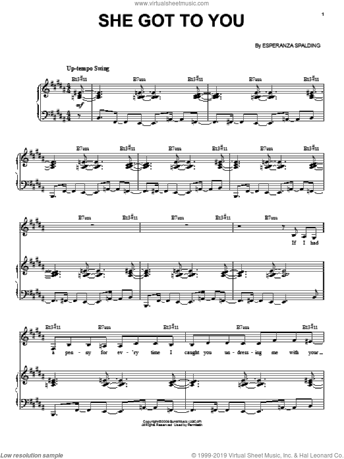 She Got To You sheet music for voice and piano by Esperanza Spalding, intermediate skill level