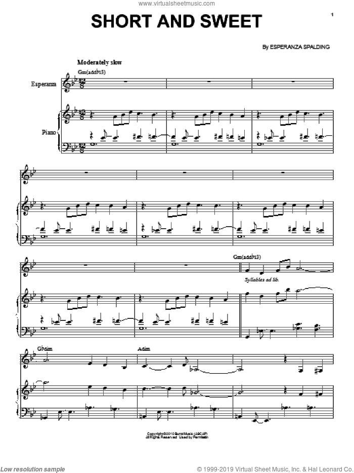 Short And Sweet sheet music for voice and piano by Esperanza Spalding, intermediate skill level