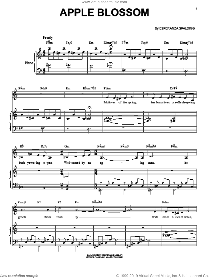Apple Blossom sheet music for voice and piano by Esperanza Spalding, intermediate skill level