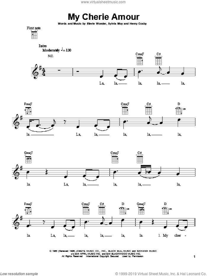 My Cherie Amour sheet music for ukulele by Stevie Wonder, Henry Cosby and Sylvia Moy, intermediate skill level