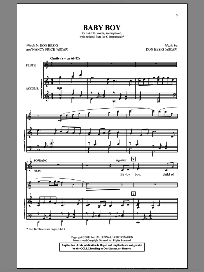 Baby Boy sheet music for choir (SATB: soprano, alto, tenor, bass) by Don Besig and Nancy Price, intermediate skill level