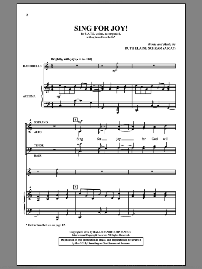 Sing For Joy! sheet music for choir (SATB: soprano, alto, tenor, bass) by Ruth Elaine Schram, intermediate skill level