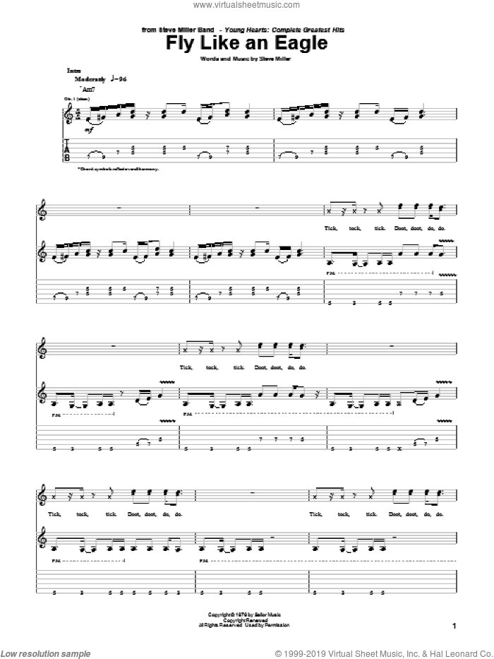 Fly Like An Eagle sheet music for guitar (tablature) by Steve Miller Band and Steve Miller, intermediate skill level