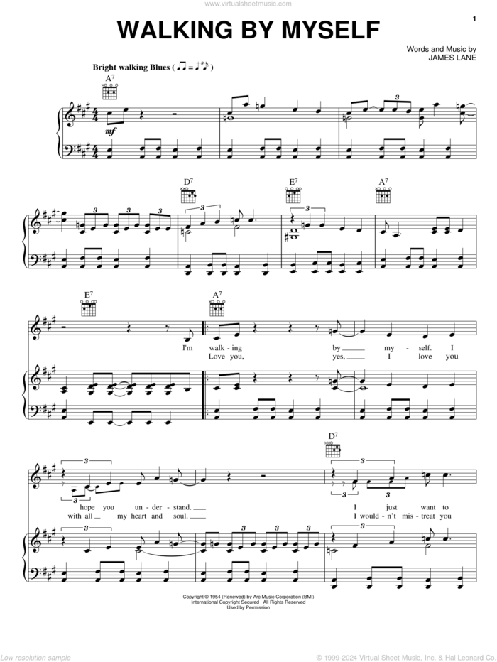 Walking By Myself sheet music for voice, piano or guitar by Jimmy Rogers and James Lane, intermediate skill level