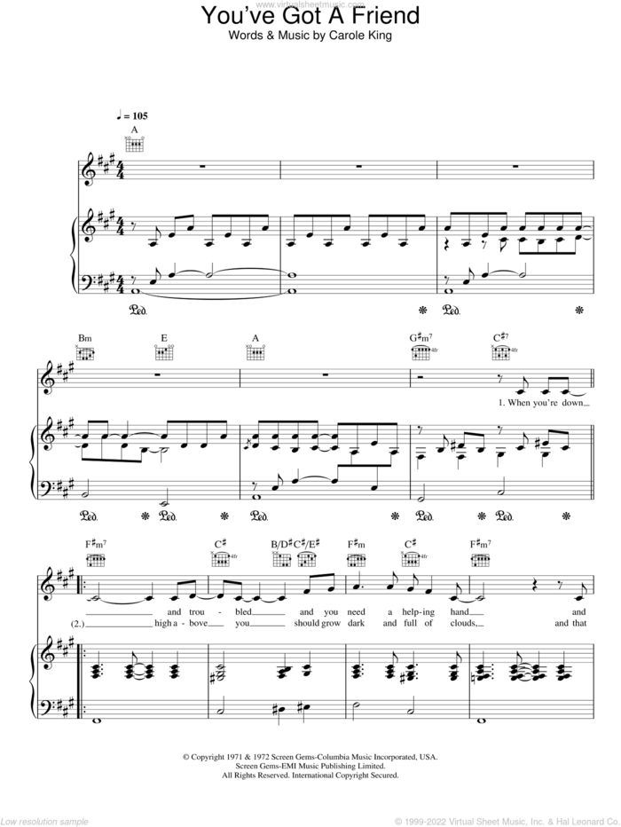 You've Got A Friend sheet music for voice, piano or guitar by Military Wives and Carole King, intermediate skill level