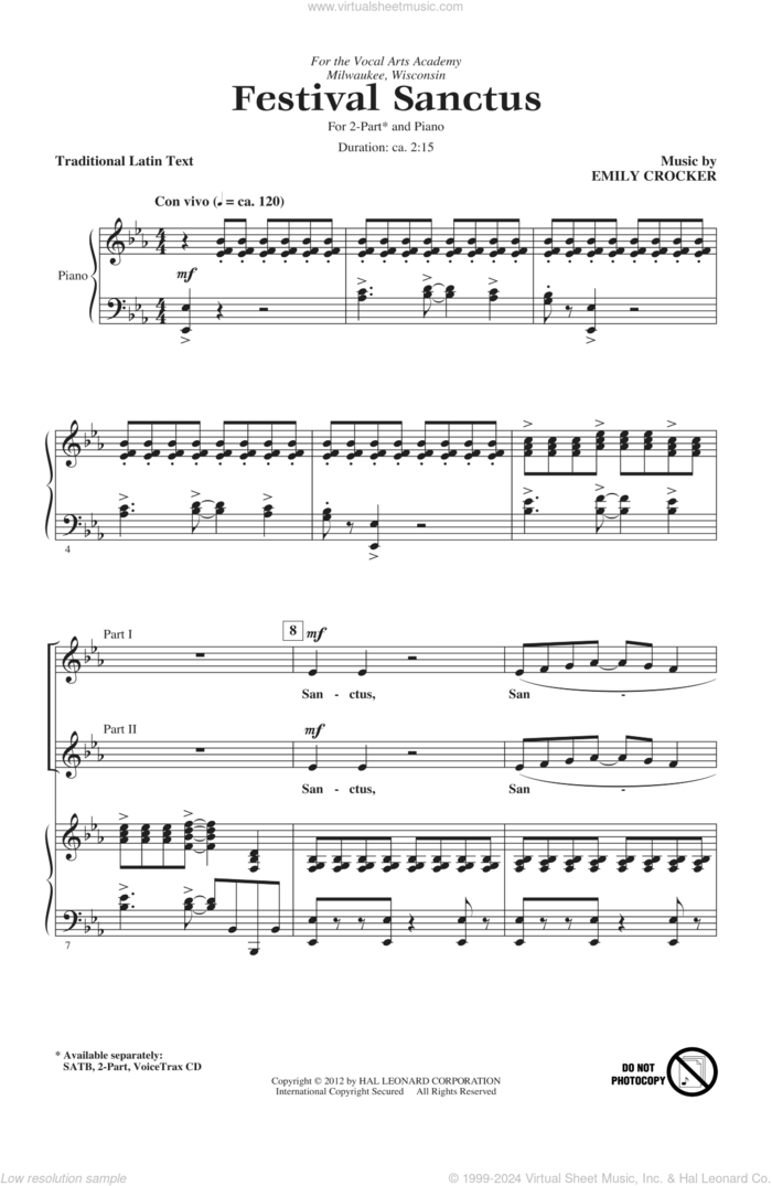 Festival Sanctus sheet music for choir (2-Part) by Emily Crocker, intermediate duet