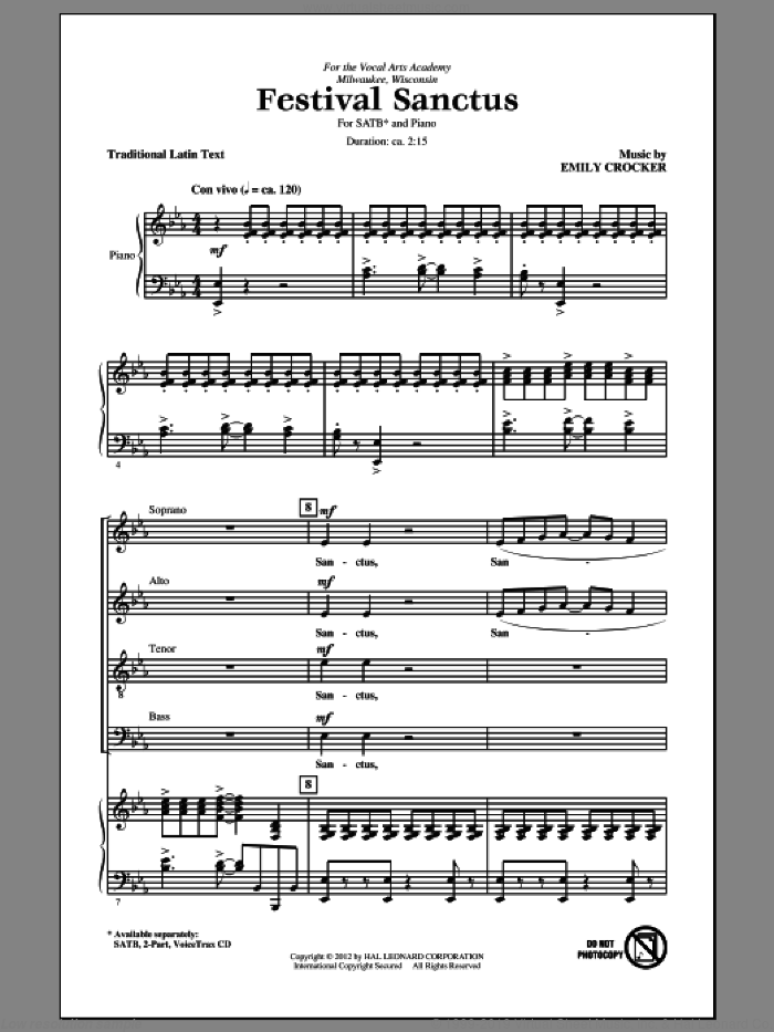 Festival Sanctus sheet music for choir (SATB: soprano, alto, tenor, bass) by Emily Crocker, intermediate skill level