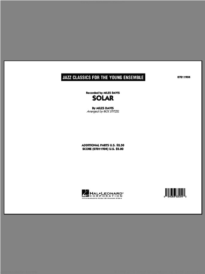 Solar (COMPLETE) sheet music for jazz band by Miles Davis and Rick Stitzel, intermediate skill level