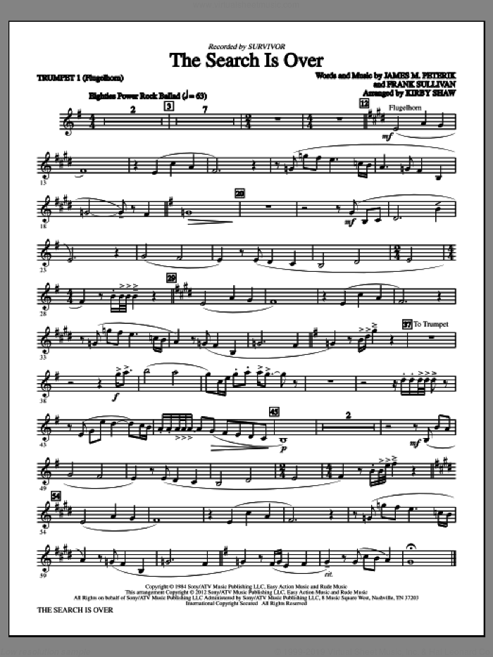 The Search Is Over (complete set of parts) sheet music for orchestra/band by Kirby Shaw, Frank Sullivan, Jim Peterik and Survivor, intermediate skill level