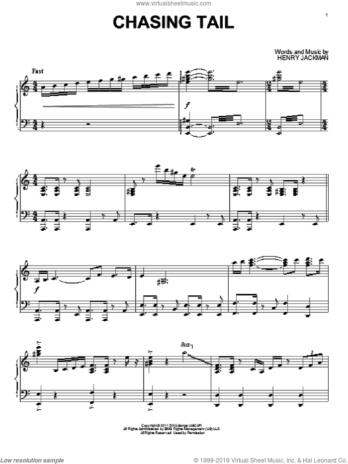 Chasing Tail sheet music for piano solo by Henry Jackman and Puss In Boots (Movie), intermediate skill level