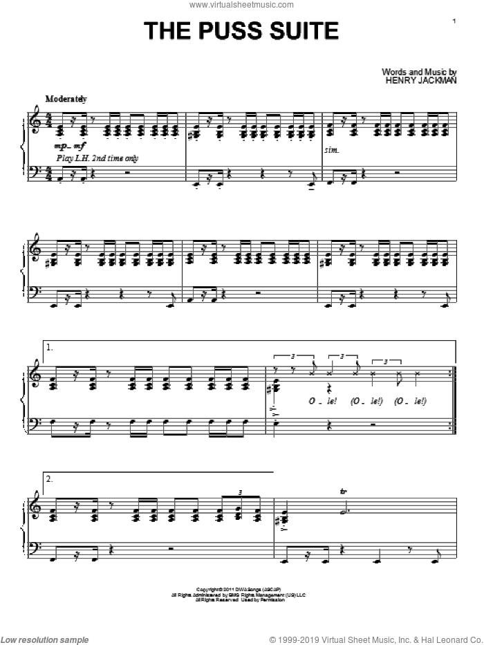 The Puss Suite sheet music for piano solo by Henry Jackman and Puss In Boots (Movie), intermediate skill level