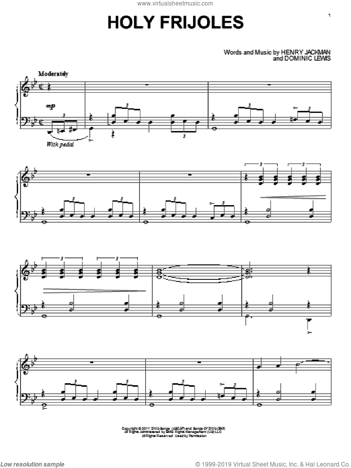 Holy Frijoles sheet music for piano solo by Henry Jackman, Puss In Boots (Movie) and Dominic Lewis, intermediate skill level