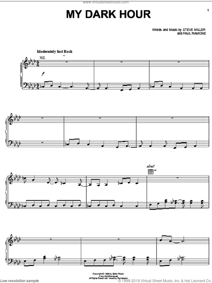 My Dark Hour sheet music for voice, piano or guitar by Steve Miller Band, Paul Ramone and Steve Miller, intermediate skill level