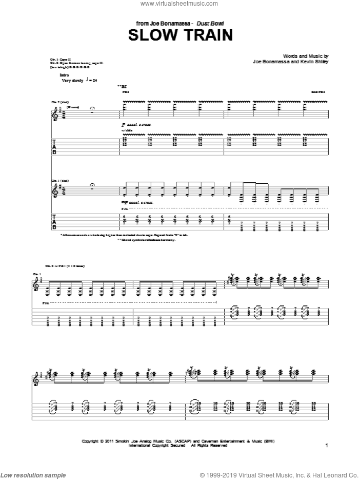 Slow Train sheet music for guitar (tablature) by Joe Bonamassa and Kevin Shirley, intermediate skill level
