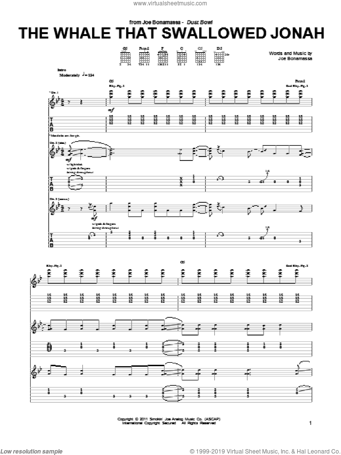 The Whale That Swallowed Jonah sheet music for guitar (tablature) by Joe Bonamassa, intermediate skill level