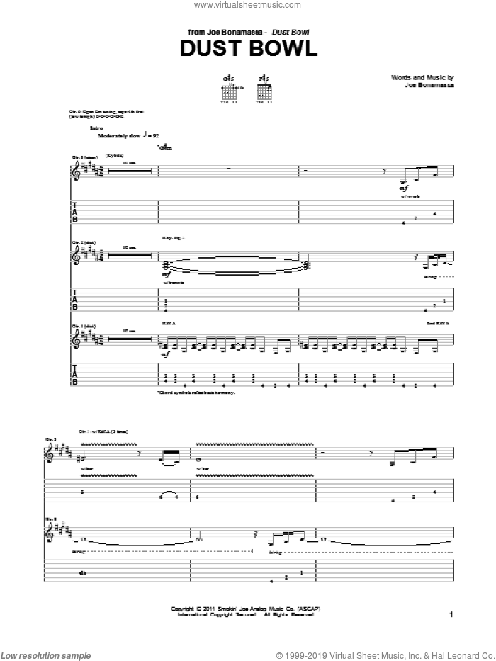 Dust Bowl sheet music for guitar (tablature) by Joe Bonamassa, intermediate skill level