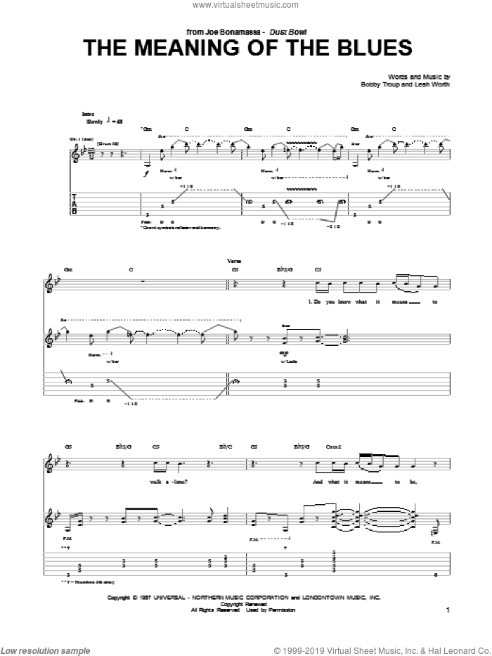 The Meaning Of The Blues sheet music for guitar (tablature) by Joe Bonamassa and Leah Worth, intermediate skill level