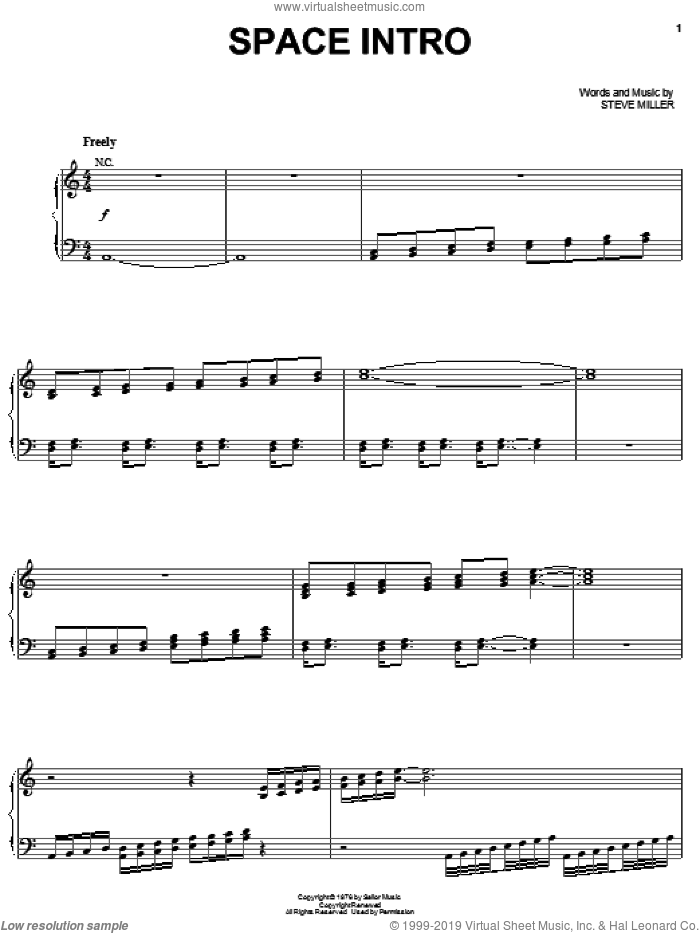 Space Intro sheet music for voice, piano or guitar by Steve Miller Band and Steve Miller, intermediate skill level