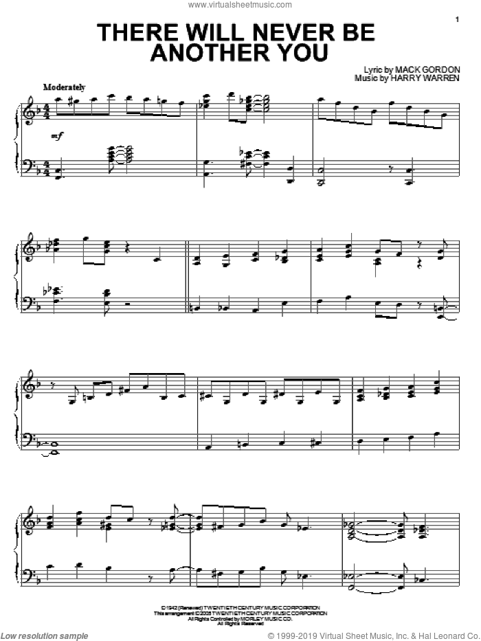 There Will Never Be Another You (arr. Al Lerner and Thomas Coppola) sheet music for piano solo by Chet Baker, Frank Sinatra, George Benson, Sonny Rollins, Harry Warren and Mack Gordon, intermediate skill level