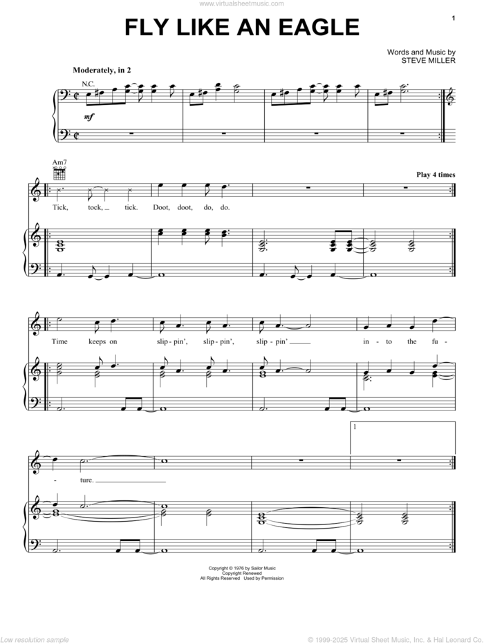 Fly Like An Eagle sheet music for voice, piano or guitar by Steve Miller Band and Steve Miller, intermediate skill level