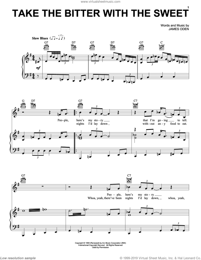 Take The Bitter With The Sweet sheet music for voice, piano or guitar by Muddy Waters and James Oden, intermediate skill level