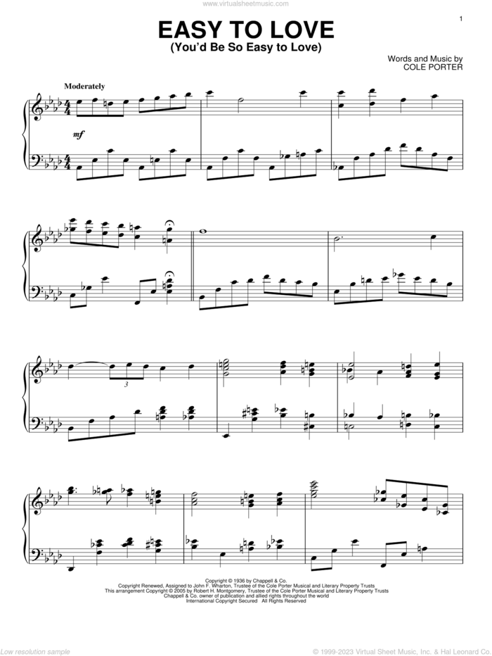 Easy To Love (You'd Be So Easy To Love) sheet music for piano solo by Cole Porter, intermediate skill level