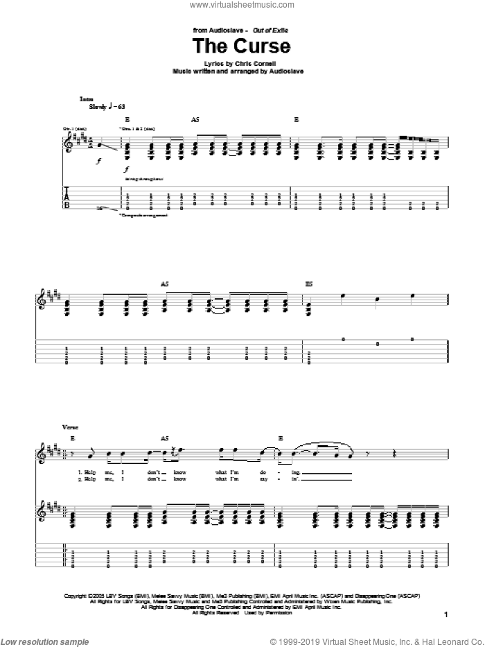 The Curse sheet music for guitar (tablature) by Audioslave and Chris Cornell, intermediate skill level