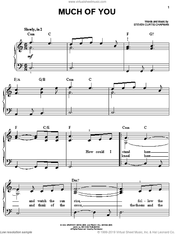 Much Of You sheet music for piano solo by Steven Curtis Chapman, easy skill level