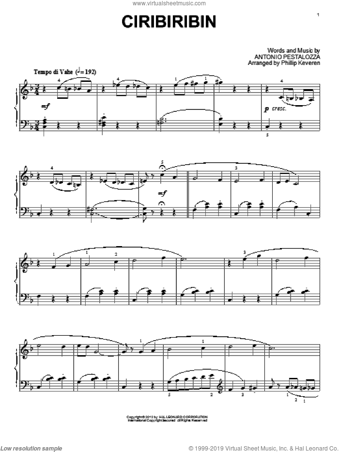Ciribiribin (arr. Phillip Keveren) sheet music for piano solo by Antonio Pestalozza and Phillip Keveren, intermediate skill level