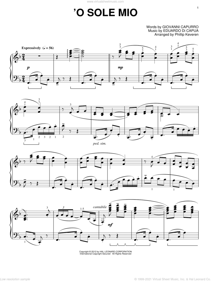 'O Sole Mio (arr. Phillip Keveren) sheet music for piano solo by Giovanni Capurro, Phillip Keveren and Eduardo di Capua, classical score, intermediate skill level